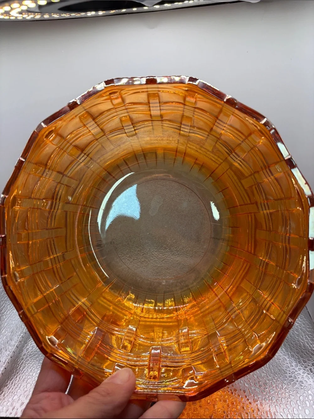 Vintage Fenton Iridescent Orange Carnival Glass Bowl